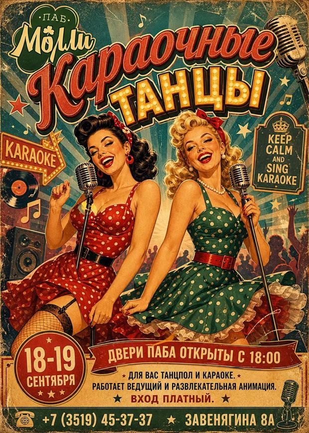 Афиша: «Караочные танцы» в пабе Молли, 18–19 сентября